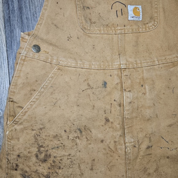 Carhartt Youth Duck Bib Overalls Insulated Double Knee Brown Tan Utility 14 Line - Picture 7 of 14